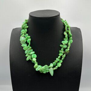 Green Dyed Shell Necklace Silver Tone Double Strand Glossy Finish Statement 16"